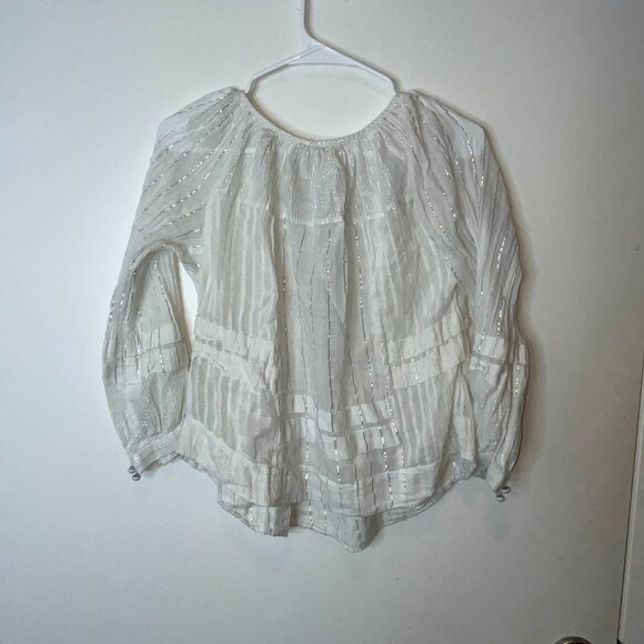 Rebecca Taylor White Sheer Long Sleeve Peasant Blouse Womens Size S - Picture 4 of 9